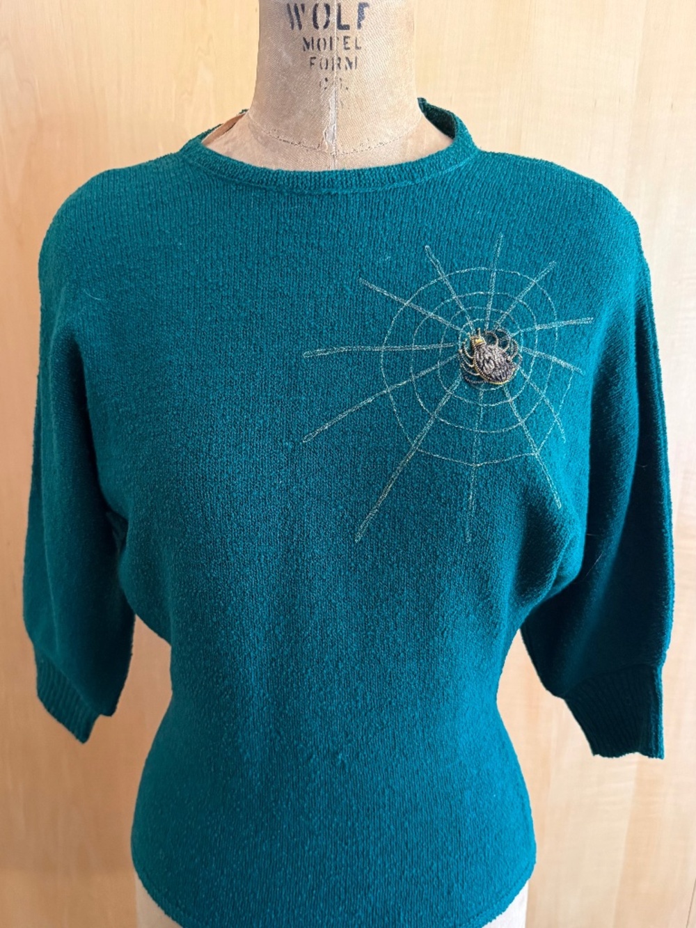 Rare Vintage 1950s-1960s Custom Hand-Embroidered Spider Web Sweater